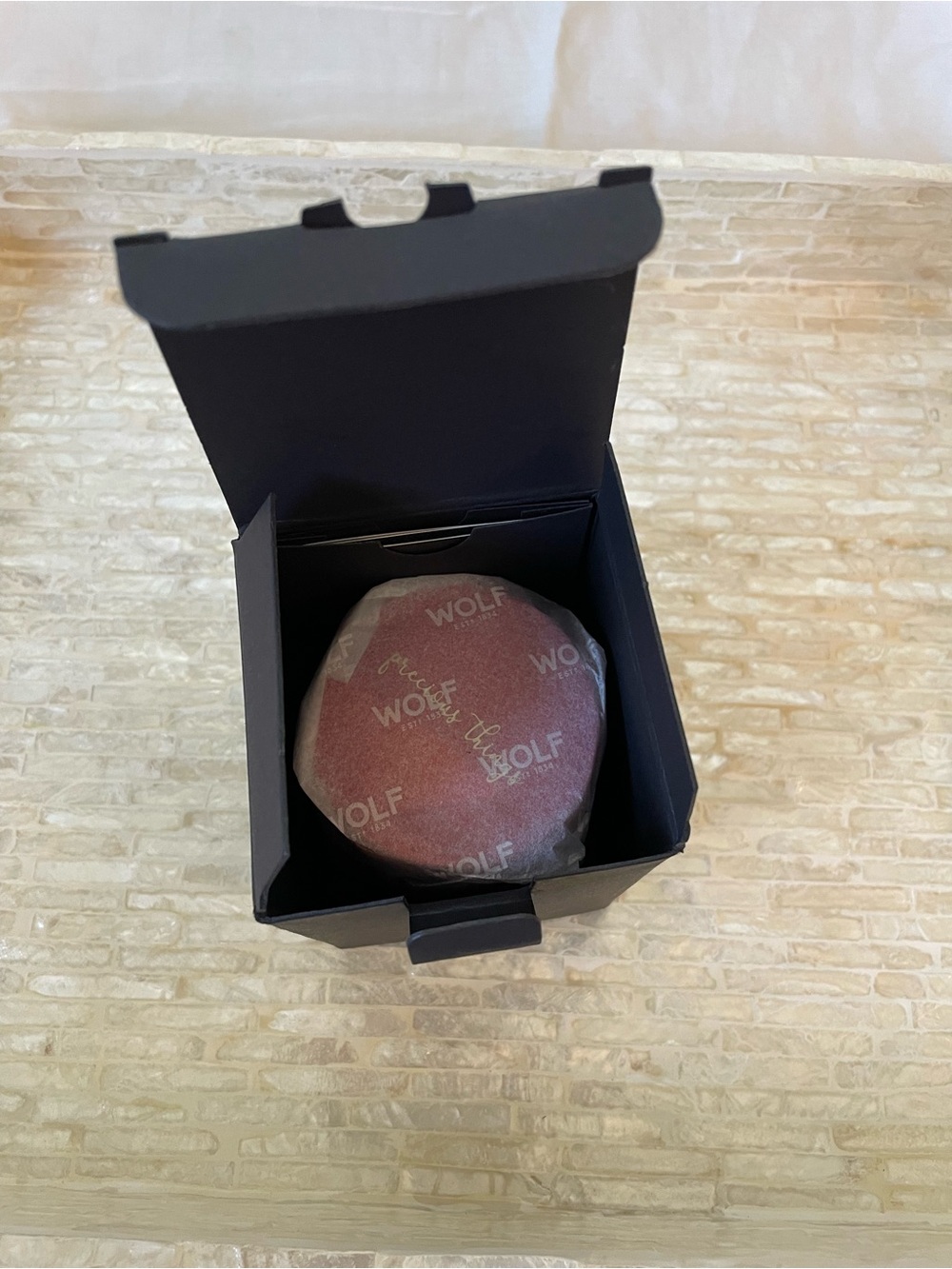 WOLF Red Round Jewelry Case with Gold Script - Picture 7 of 8